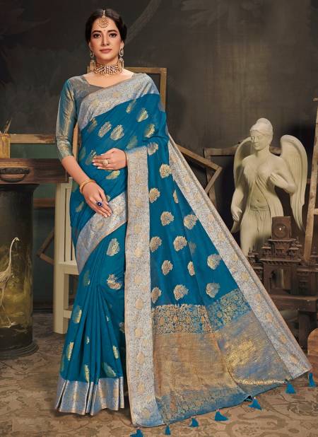 Sea Blue Colour ASHIKA GEETANJALI Festive Wear Fancy Cotton Silk Designer Saree Collection G 02